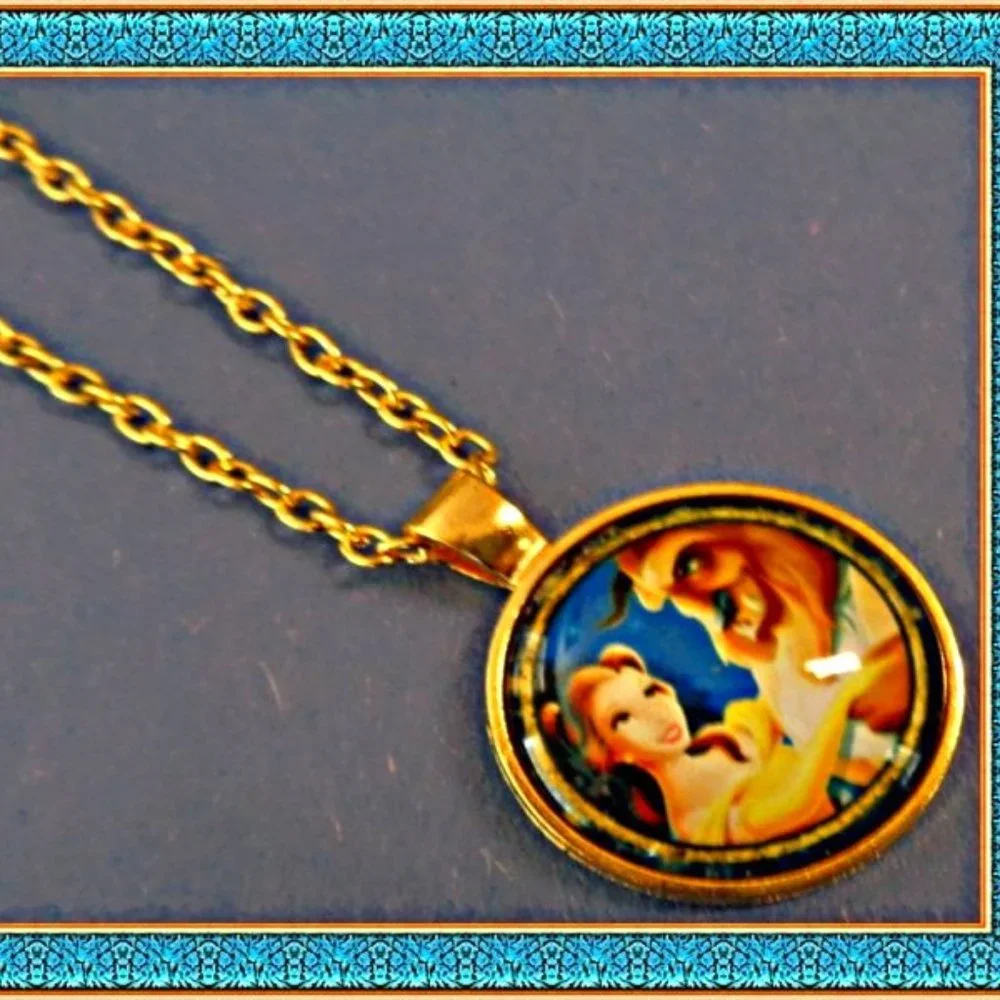 Gold Tone Beauty And The Beast Theme Necklace For Kids